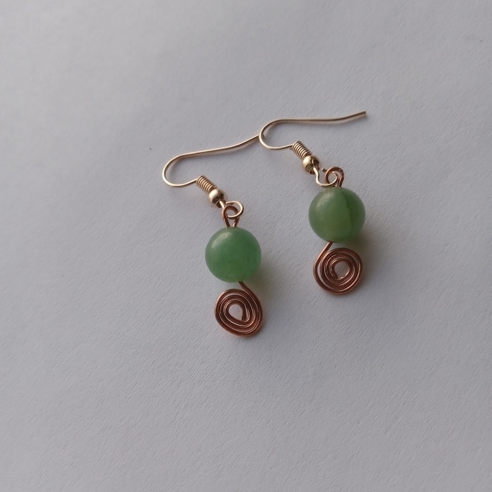 Aventurine stone wire wrapped earrings - Picture 3 of 5